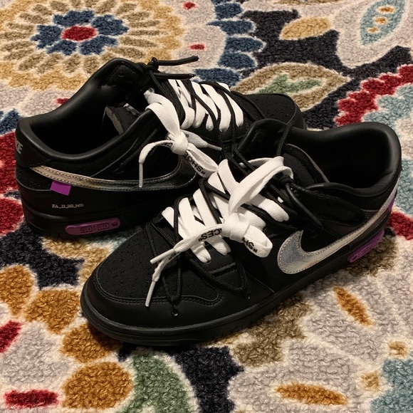 Nike Off White Lot 50 of 50 Black and Silver Sneakers with Purple Accents